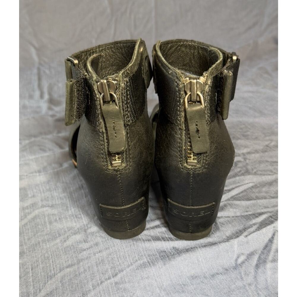Sorel Joanie Wedge Sandals Size 7.5 Black Leather Open Toe - Picture 4 of 7